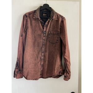 Men's The Roadster Life Co. Acid Washed Red Denim Shirt Grunge Size Med